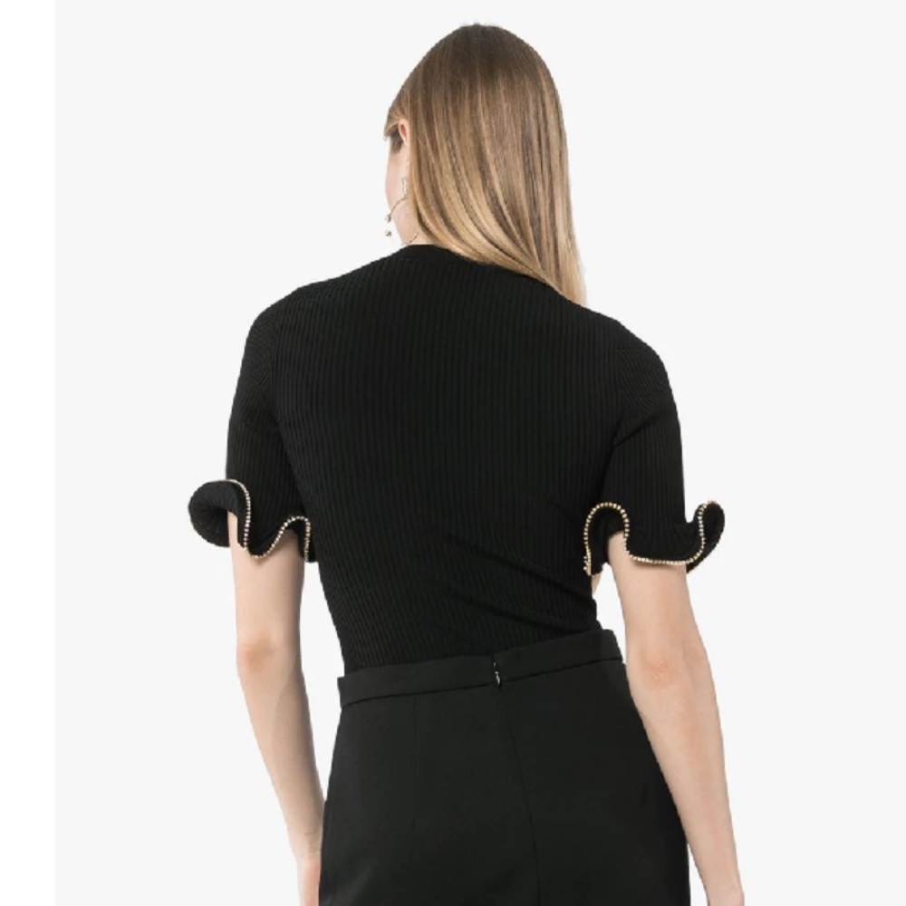 NWT Area Crystal Embellish Wavy Cuff Rib Bodysuit - Picture 7 of 13